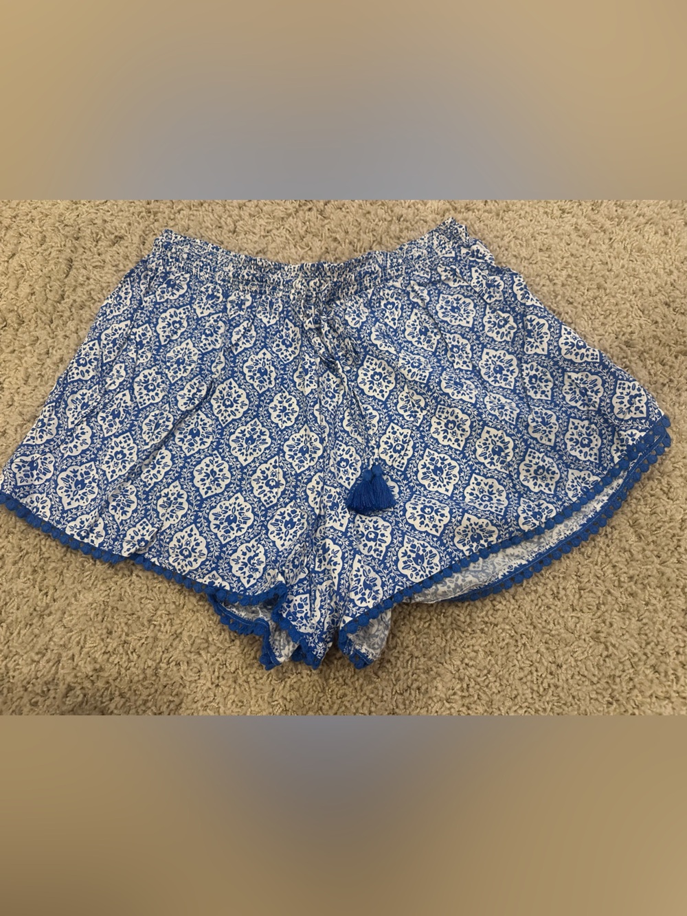 Matilda Jane Blue & White Printed Women's Shorts with Tassel Trim